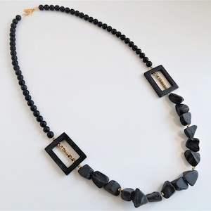Black stone necklace, Black onyx necklace, Black beaded necklace, Black necklace for women