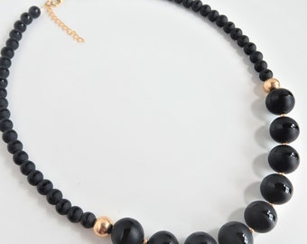 Black statement necklace, Black gemstone necklace, Black beaded necklace, Black and gold necklace, Christmas gifts for women