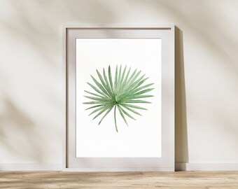 Palm Leaf Print, Printable Wall Decor, Boho Print, Coastal Print, Watercolor Palm Leaf
