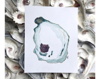 Gilded Oyster Print | Watercolor Oyster | Coastal Home Decor | Carolina Oyster Painting | Shell Print | Coastal Wall Art | Beach House Art