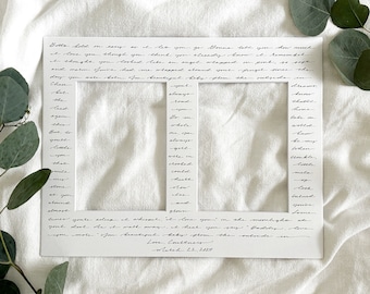 May include: A white card with black handwritten text. The text is a love letter with the words "Gotta hold on sassy as I let you go Gonna love you how much I love you, though you think you already know I remember and maybe Jovinen had me wrapped around your finger since that day you came home. You beautiful baby. You glow the outside in. Love. Courtney. March 22, 2024"