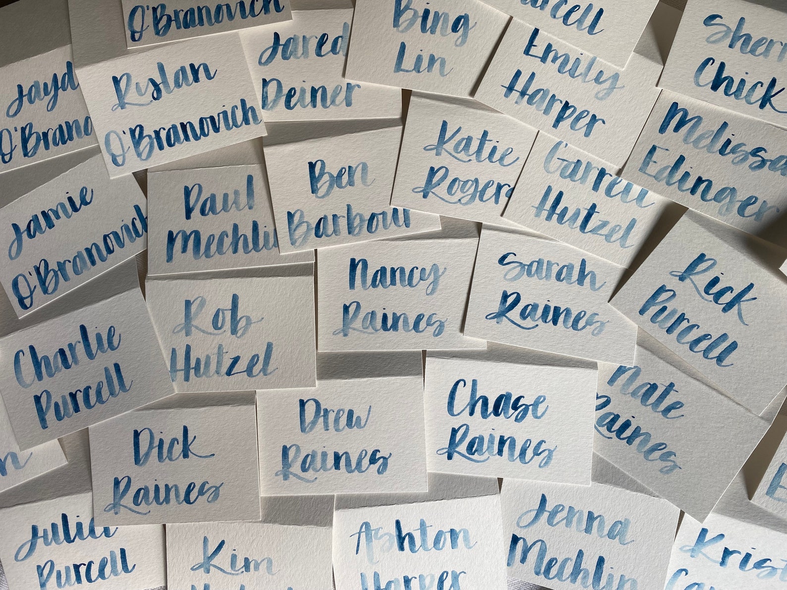 Custom Watercolor Calligraphy Place Cards | Wedding Escort Cards - Etsy