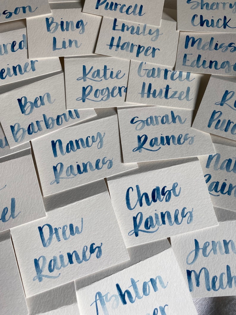 Custom Watercolor Calligraphy Place Cards | Wedding Escort Cards - Etsy