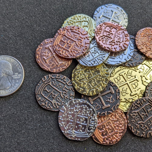 Metal coins, pirate treasure, play money Gold Silver and Copper 22mm