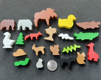 Various wooden animal and tree pieces crocodile