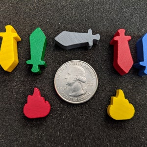 Wooden sword and fire tokens