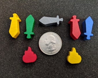 Wooden sword and fire tokens