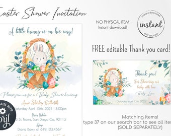 Easter baby shower invitation, it's a boy, spring theme shower, easter bunny baby shower, easter bunny invite, spring baby, boy, 37
