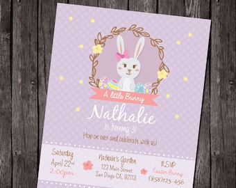 Printable Easter birthday party invitation, girl birthday invitation, easter party, egg hunt invitation, little bunny birthday, spring