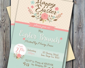 Easter brunch invitation, egg hunt, easter card, printable easter invitation, made to order Easter invitation, vintage Easter, DIGITAL