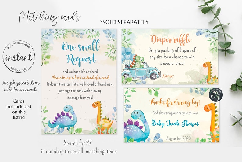 Drive by Baby Shower Dinosaurs Invite, Baby Boy Shower Invite, Dinosaur