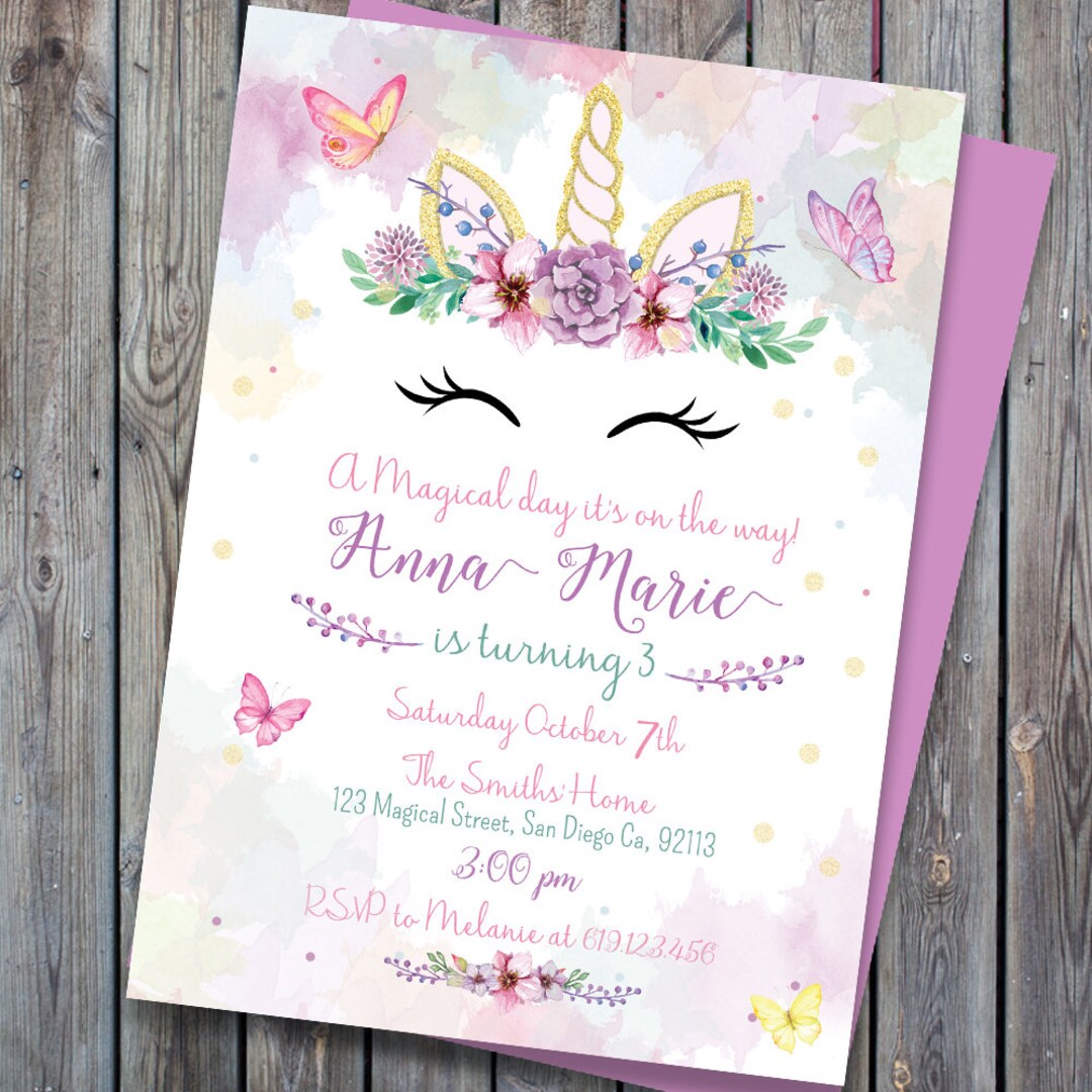 Printable Unicorn Birthday Invitation, Unicorn Birthday Party, Girl ...