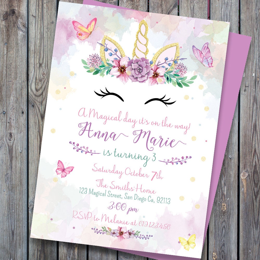 Printable Unicorn Birthday Invitation Unicorn Birthday Party - Etsy