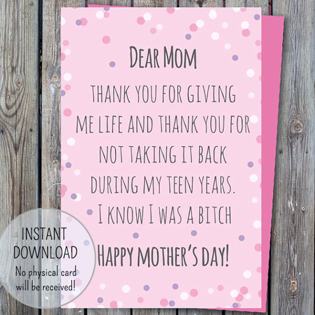 Printable Mother's Day Card, Funny Mother's Day Card, Cards for Mother ...