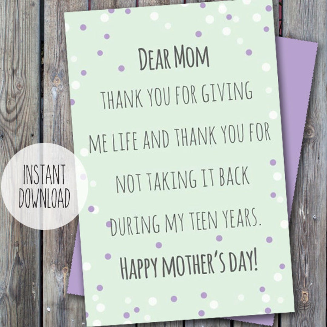 Printable Mother's Day Card, Funny Mother's Day Card, Cards for Mother ...