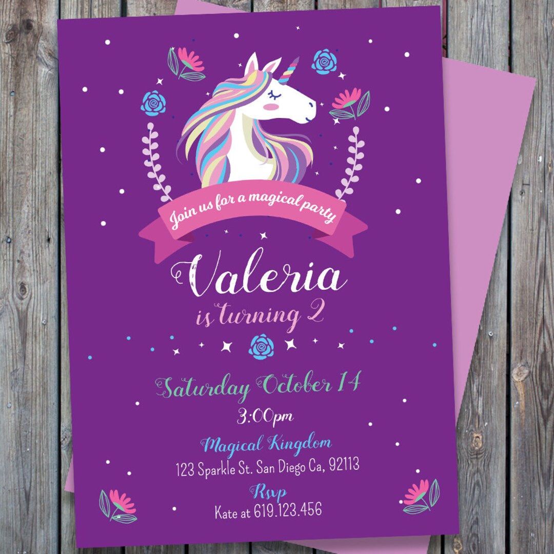 Printable Unicorn Birthday Party Invitation, Magical Unicorn Invitation ...
