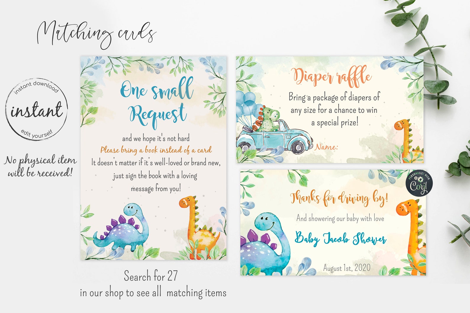 Dinosaur Baby Shower Thank You Card Drive by Dinosaur Baby Etsy