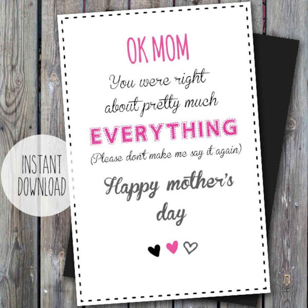 Printable Funny Mother's Day Card, Funny Mom Card, Funny Mother's Day ...