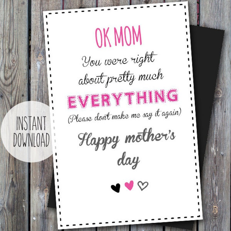 Printable Funny Mother's Day Card, Funny Mom Card, Funny Mother's Day ...