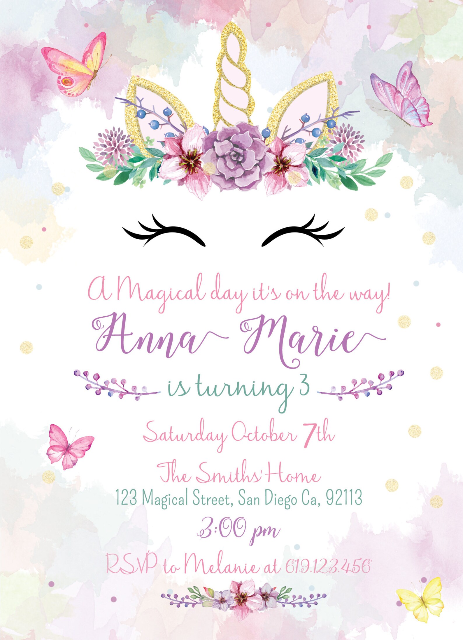 Printable Unicorn Birthday Invitation Unicorn Birthday Party - Etsy
