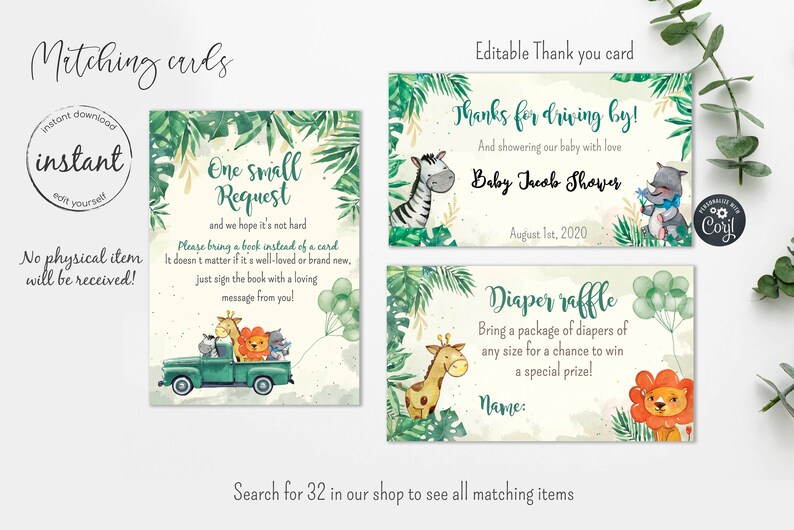 Safari Drive by Baby Shower Thank You Card Baby Boy Safari Etsy