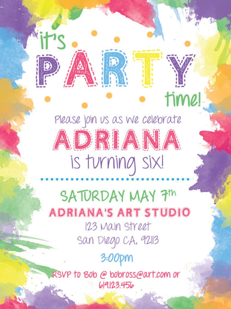 Printable Art Party Invitation Art Birthday Party Invitation Etsy