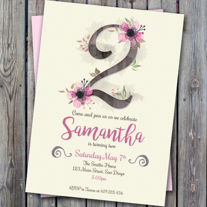 Printable Floral Birthday Invitation Second Birthday Girl Etsy