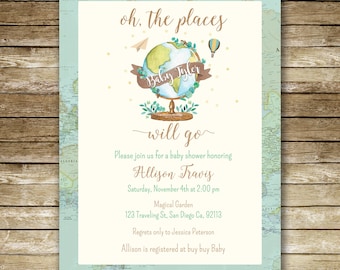 oh the places you&#39;ll go baby shower invite, Baby shower, Baby boy shower invite, vintage baby boy, oh the places you&#39;ll go, baby boy