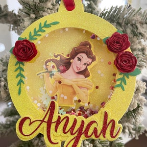 Princess Ornaments, personalized princess shaker Ornaments, Christmas ornaments, Belle ornament, Rapunzel ornament, Christmas decor