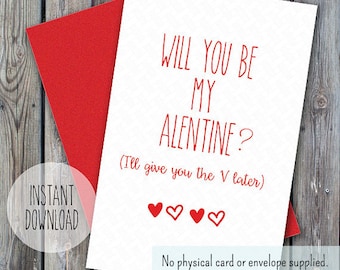 Funny valentine Card print, give you the V card, valentine&#39;s day printable card, Digital card, Card For him/her