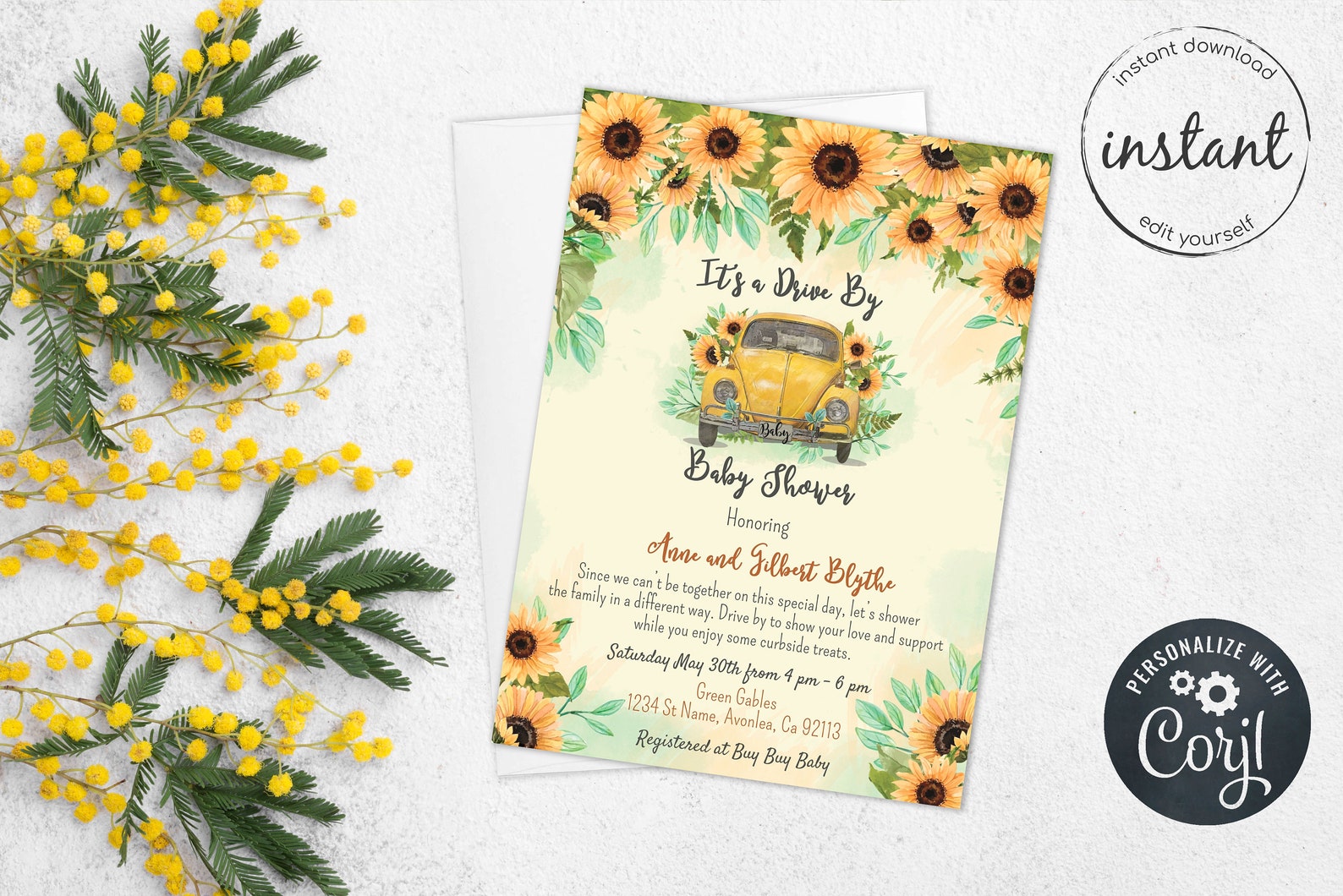 Sunflower Baby Shower Invitation Sunflower Baby Shower Drive Etsy