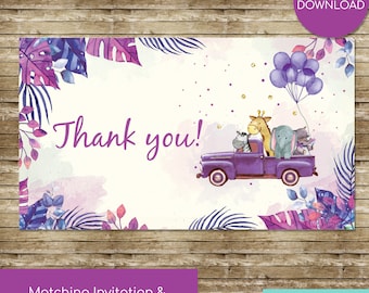 Matching thank you card, drive by  baby shower invite, drive by invites, baby shower safari girl, thank you for driving by, drive thru