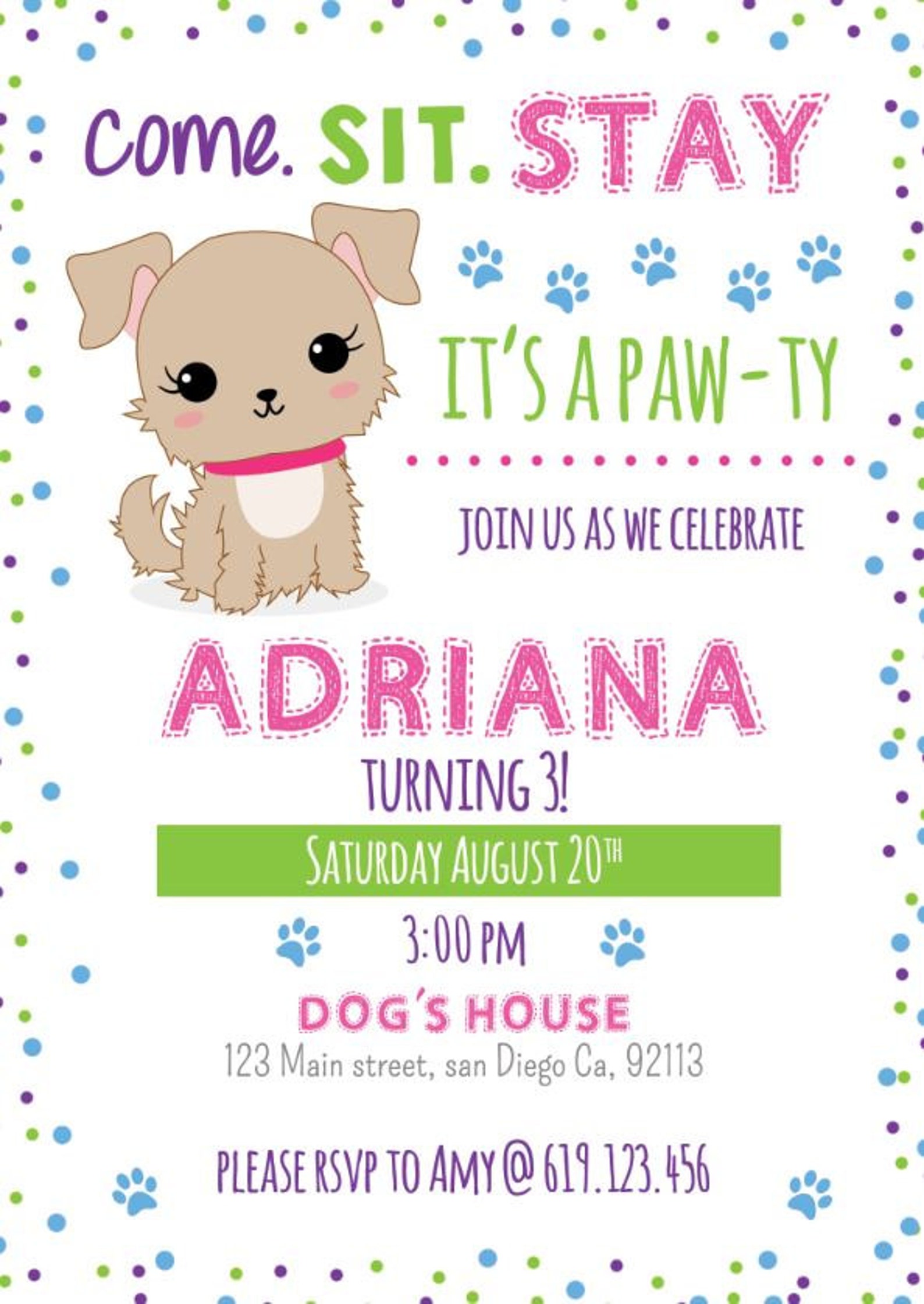 Printable Puppy Birthday Invitation, Birthday Puppy Girl, Any Age ...