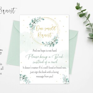 Demande de livre d'eucalyptus, invitation de baby shower vert sauge, invitation de douche neutre, thème de baby shower d'eucalyptus, bébé bohème, invitation de bricolage, 29