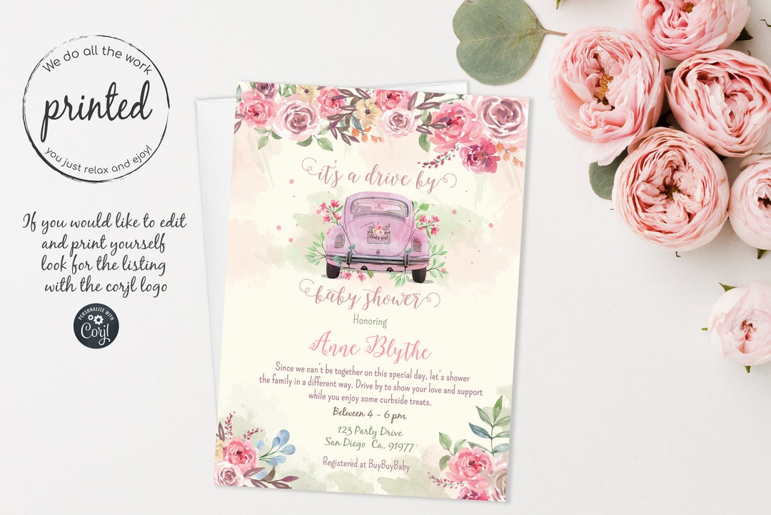 Drive by Baby Shower Invitation, Drive Thru Baby Shower, Girl Baby