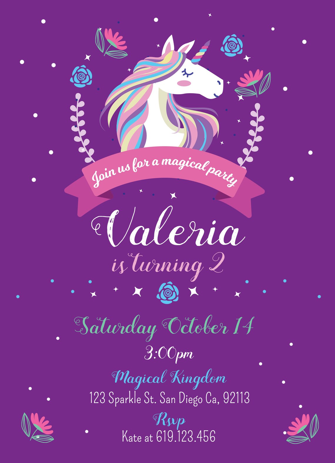 Printable Unicorn Birthday Party Invitation Magical Unicorn - Etsy