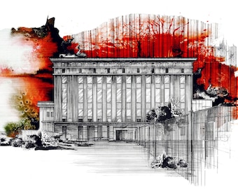 Berghain Berlin Print | Handmade Watercolor Ink Architecture Drawing