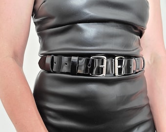 Cinturón de cuero con doble hebilla: ajustable con anilla para mujer y hombre. Accesorio llamativo hecho a mano.
