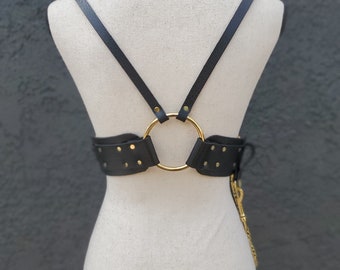 Vegan Textured Leather High Waist Harness (Faux Leather) with Chain