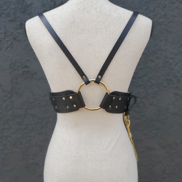 Vegan Textured Leather High Waist Harness (Faux Leather) with Chain