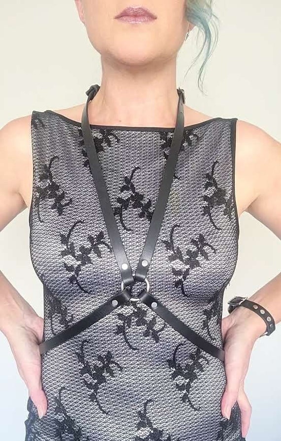 Leather O-ring Harness: Edgy Handmade Body Jewelry - Etsy display picture 2