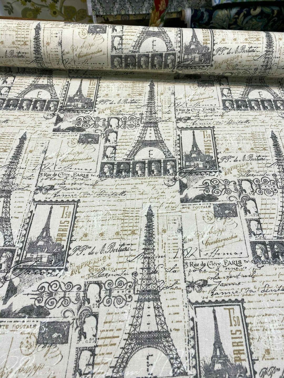 Pk Lifestyles Amour Putty Paris Tower Fabric by the Yard - Etsy