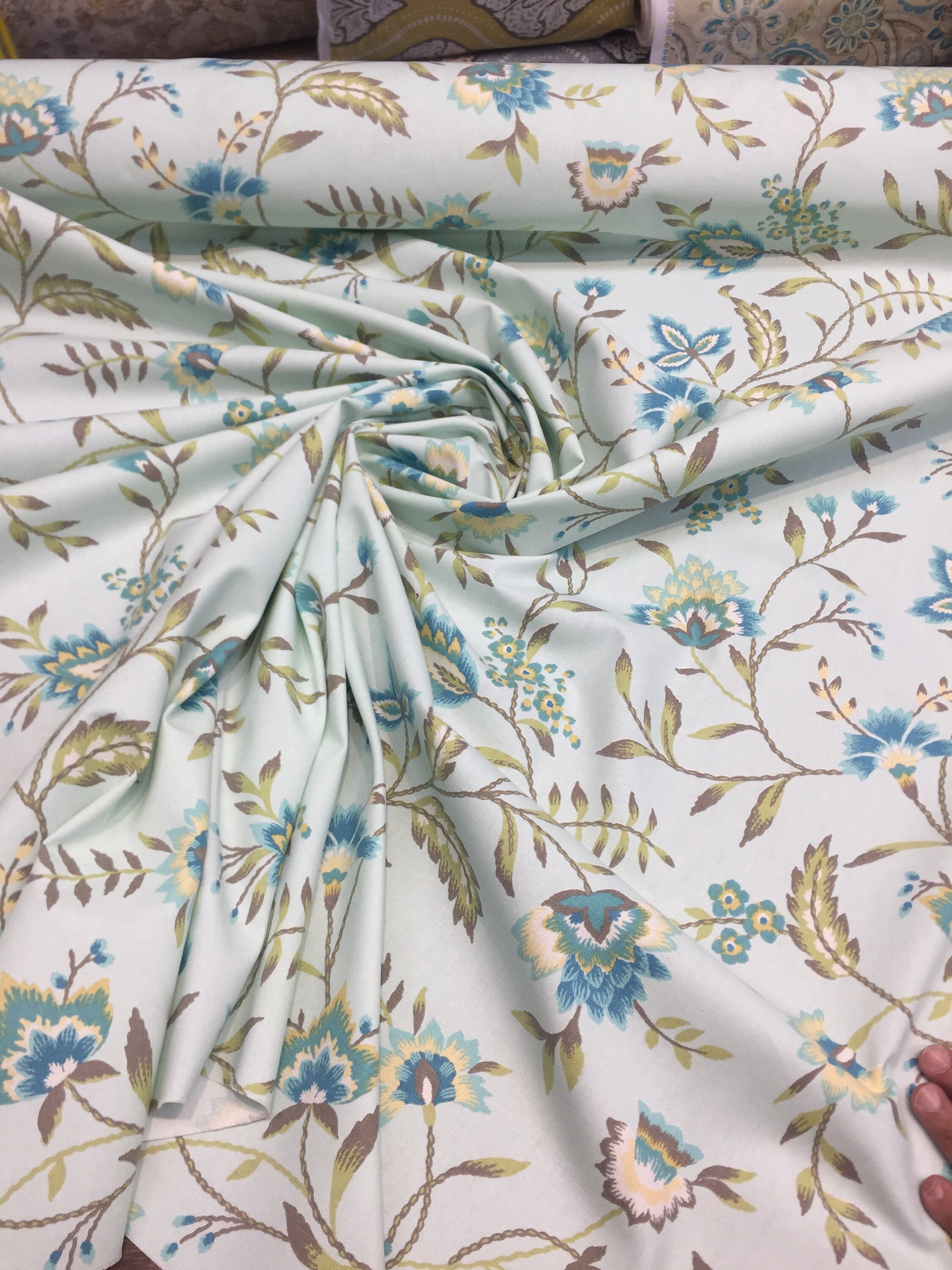 Waverly Carolina Crewel Mist Blue Fabric by the Yard | Etsy