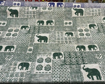 Bengala Green Elephant Cotton Drapery Upholstery Fabric By The Yard