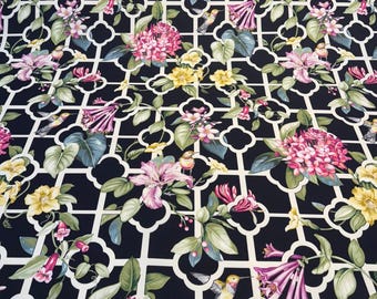 Waverly Treillage Floral Black Noir Drapery Upholstery Fabric By The Yard