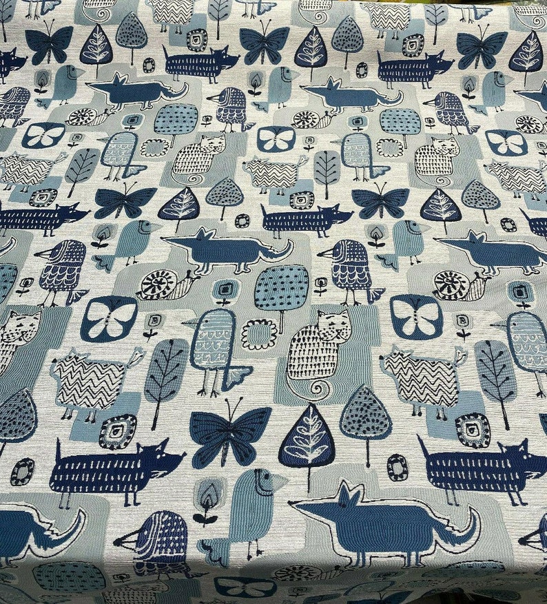 Swavelle Party Animal Cats Dogs Jacquard Atlantic Blue Fabric By The Yard