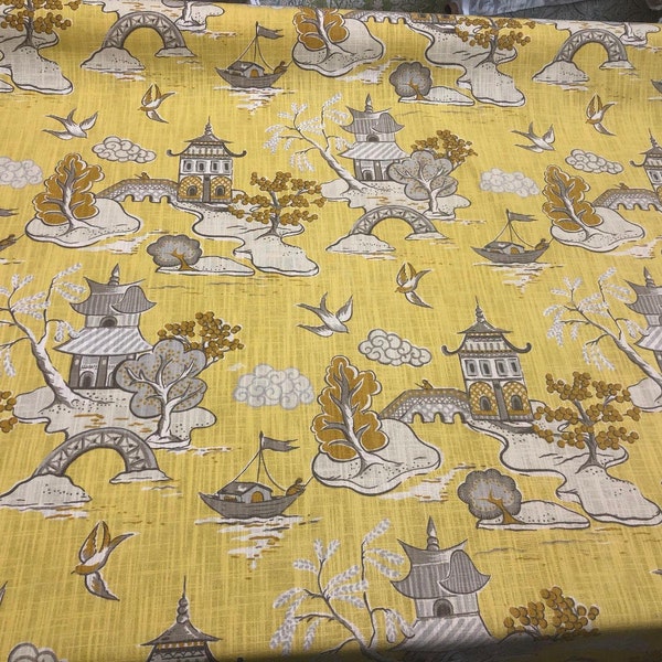 Xanadu Chinoiserie Modern Toile Lemon Drop Yellow Home Accent Fabric By The Yard