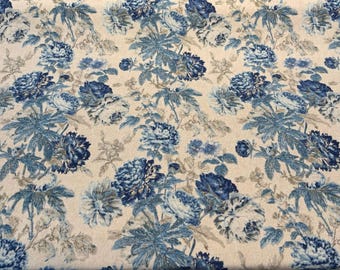 Waverly Daphne Blue Luna Linen Floral Drapery Upholstery Fabric By The Yard