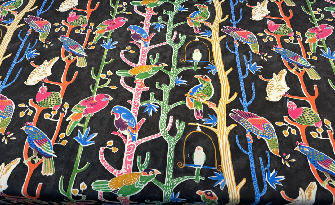 Waverly Bird House Parrots Chatter Black Licorice Fabric by the Yard Etsy