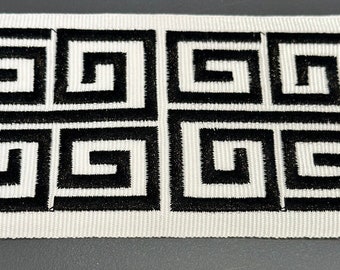 Stoffut Stickerei Weiß Schwarz Double Greek Key Trim Tape Großware
